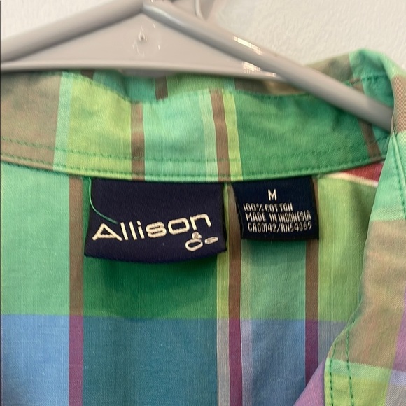 Colorful Plaid Short Sleeve Shirt Mens Medium - Picture 2 of 2